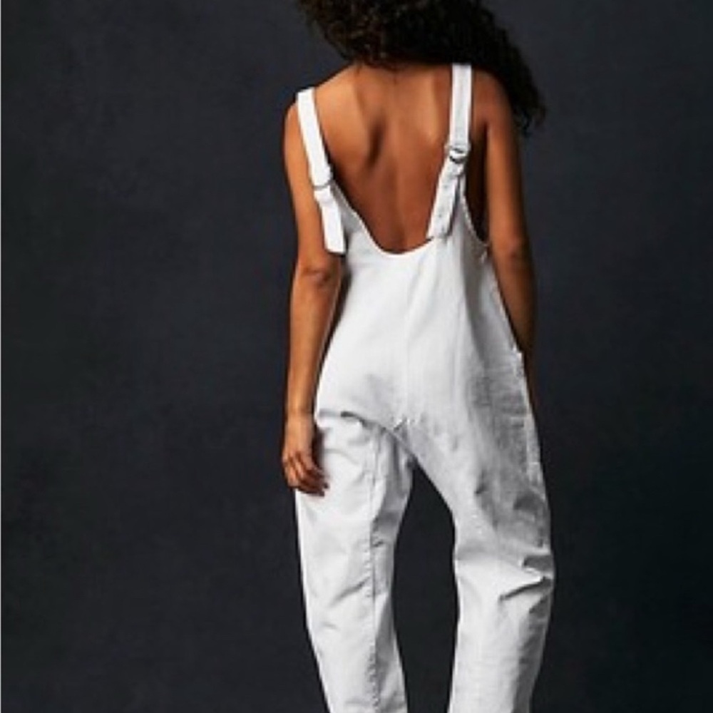 Free People High Roller Jumpsuit in White Denim Size XS - Picture 2 of 3